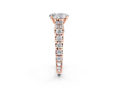 Rose gold Oval Cut Moissanite Classic Solitaire Ring with Pavé Band and Four-Prong Setting_2