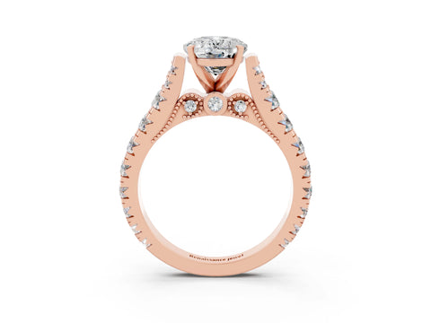 Rose gold Oval Cut Moissanite Classic Solitaire Ring with Pavé Band and Four-Prong Setting_3