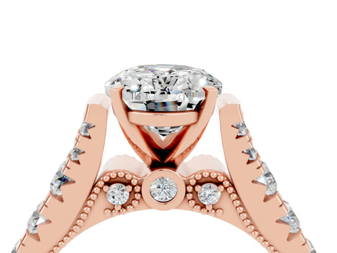 Rose gold Oval Cut Moissanite Classic Solitaire Ring with Pavé Band and Four-Prong Setting_4