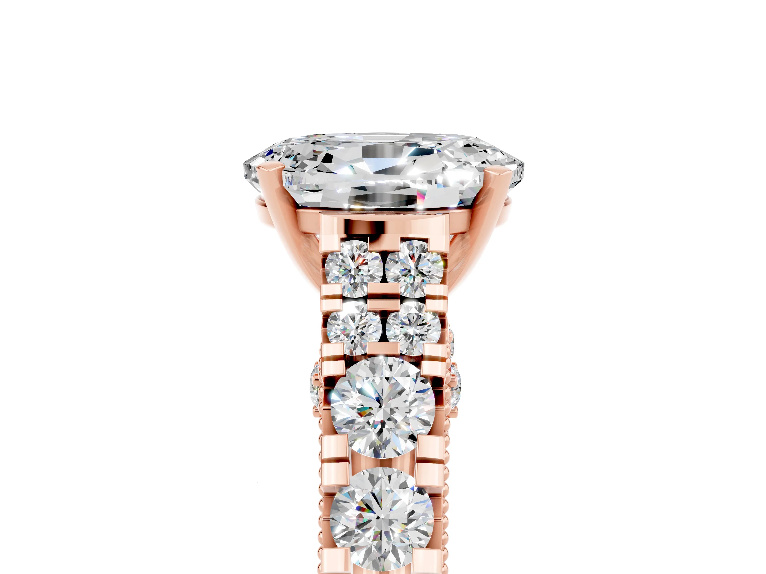 Rose gold Oval Cut Moissanite Classic Solitaire Ring with Pavé Band and Four-Prong Setting_5
