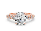 Rose gold Oval Cut Moissanite Cluster Side Stone Solitaire Ring with Prong Setting_24