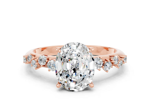 Rose gold Oval Cut Moissanite Cluster Side Stone Solitaire Ring with Prong Setting_24