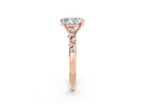 Rose gold Oval Cut Moissanite Cluster Side Stone Solitaire Ring with Prong Setting_26