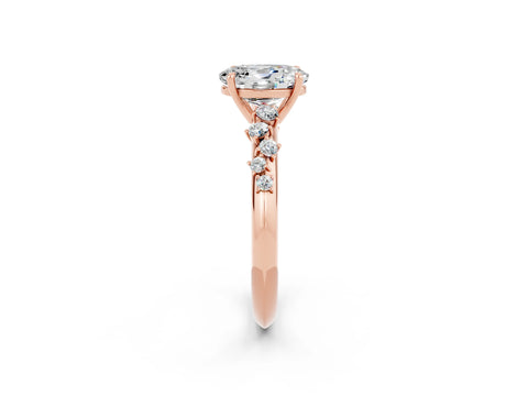 Rose gold Oval Cut Moissanite Cluster Side Stone Solitaire Ring with Prong Setting_26