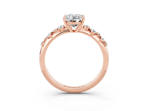 Rose gold Oval Cut Moissanite Cluster Side Stone Solitaire Ring with Prong Setting_27