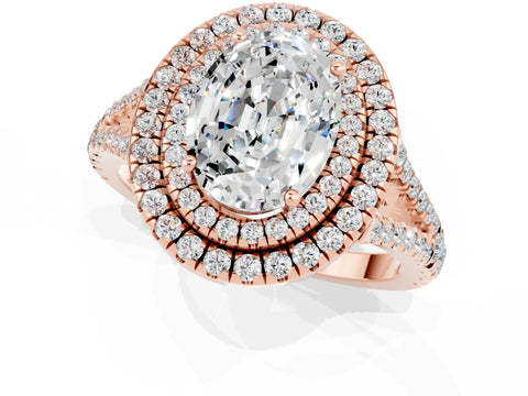 Rose gold Oval Cut Moissanite Double Halo Ring with Pavé Band and Prong Setting_13