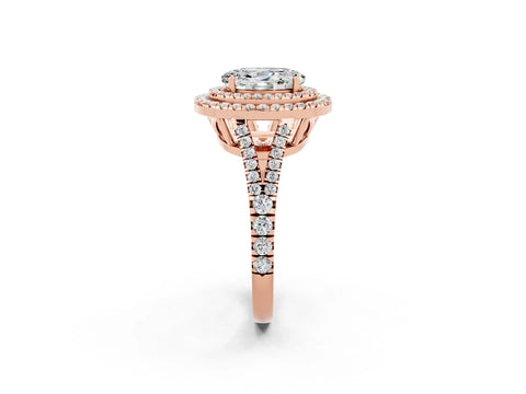 Rose gold Oval Cut Moissanite Double Halo Ring with Pavé Band and Prong Setting_14