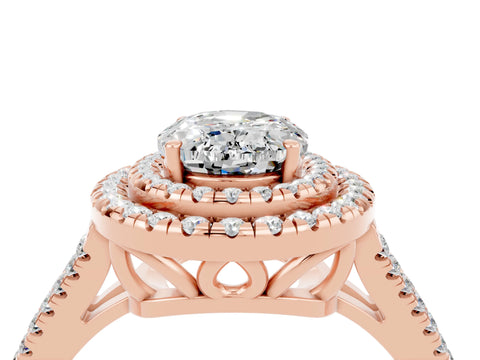 Rose gold Oval Cut Moissanite Double Halo Ring with Pavé Band and Prong Setting_16