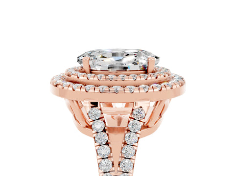 Rose gold Oval Cut Moissanite Double Halo Ring with Pavé Band and Prong Setting_17