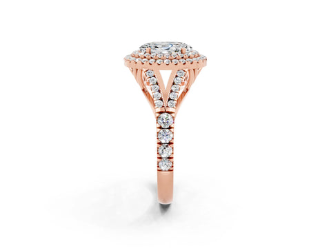 Rose gold Oval Cut Moissanite Double Halo Ring with Split Shank and Prong Setting_14