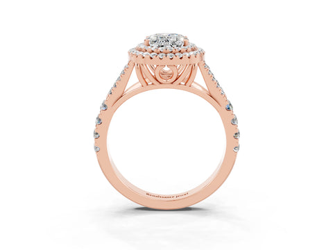 Rose gold Oval Cut Moissanite Double Halo Ring with Split Shank and Prong Setting_15