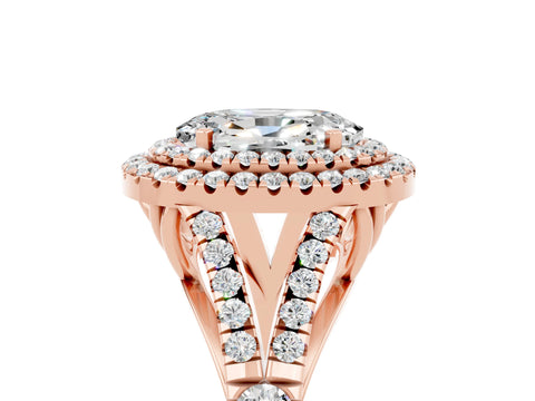 Rose gold Oval Cut Moissanite Double Halo Ring with Split Shank and Prong Setting_17