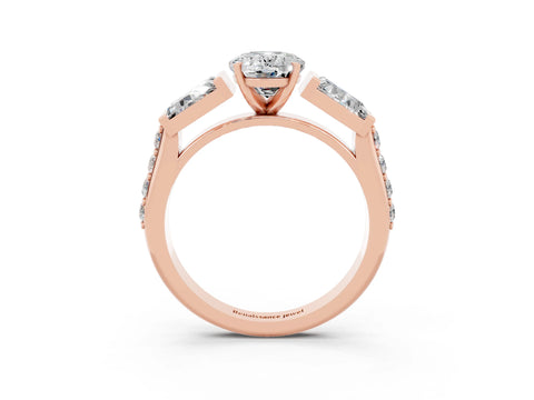 Rose gold Oval Cut Moissanite Engagement Ring with Baguette Side Stones and Channel Set Band_3