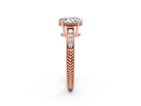 Rose gold Oval Cut Moissanite Engagement Ring with Milgrain Channel Set Band and Prong Setting_2