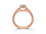 Rose gold Oval Cut Moissanite Engagement Ring with Milgrain Channel Set Band and Prong Setting_3
