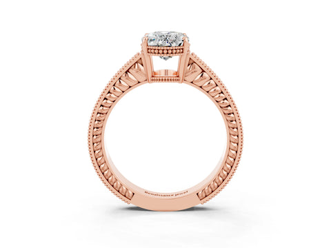 Rose gold Oval Cut Moissanite Engagement Ring with Milgrain Channel Set Band and Prong Setting_3