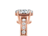 Rose gold Oval Cut Moissanite Engagement Ring with Milgrain Channel Set Band and Prong Setting_5