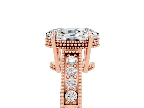 Rose gold Oval Cut Moissanite Engagement Ring with Milgrain Channel Set Band and Prong Setting_5