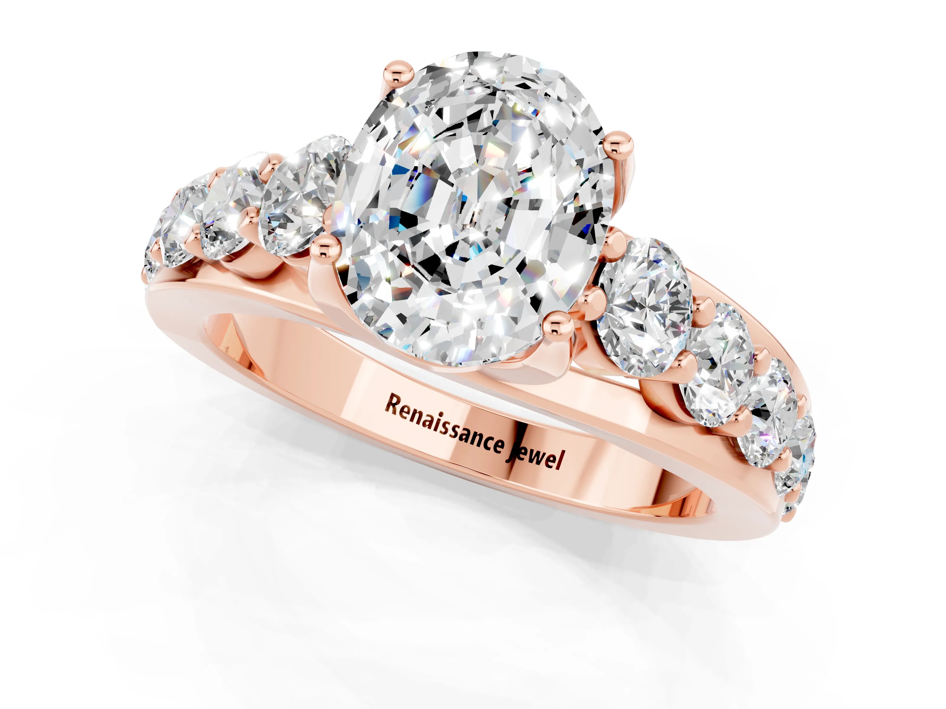 Rose gold Oval Cut Moissanite Engagement Ring with Pavé Band and Four-Prong Setting_1