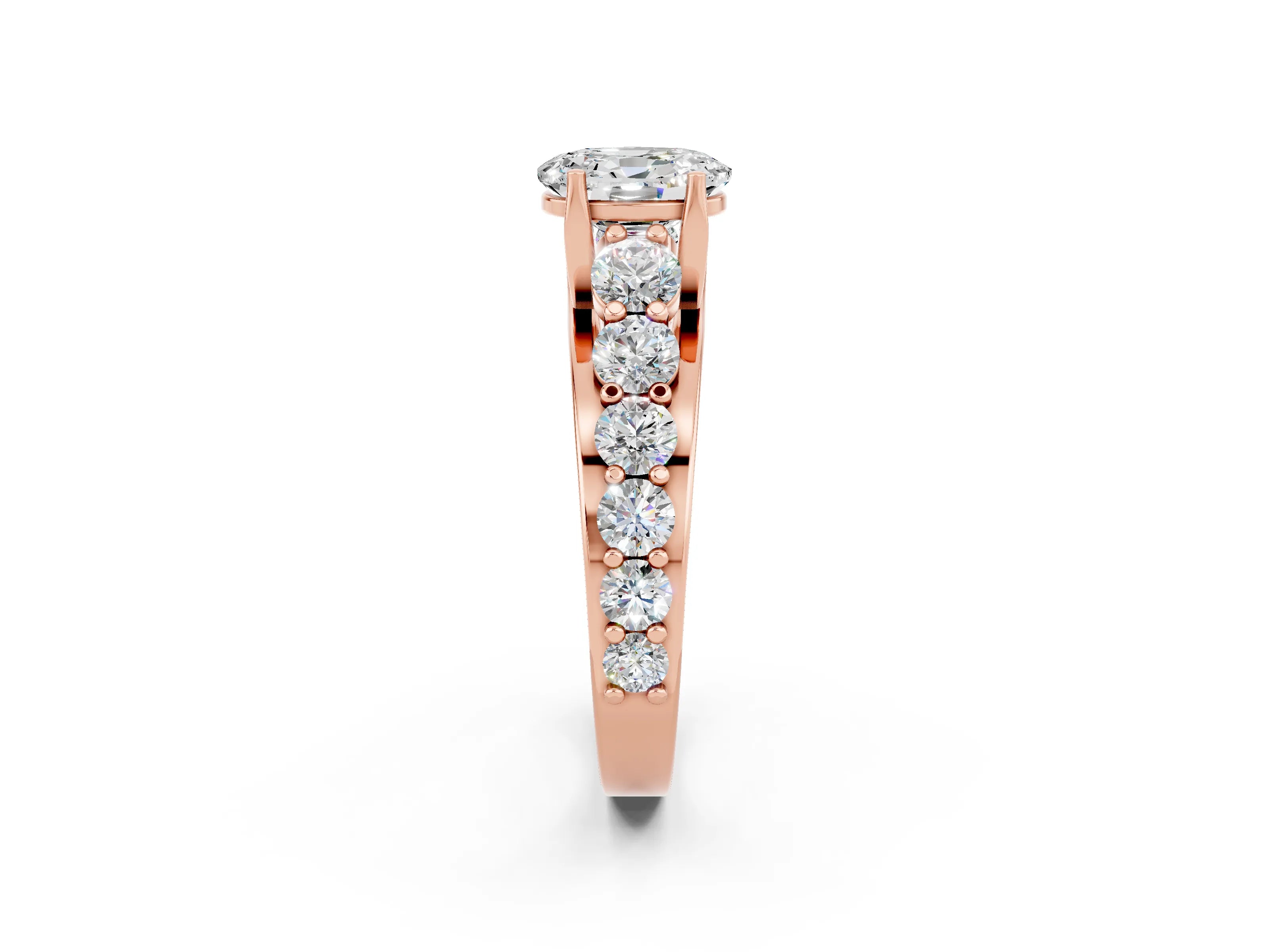 Rose gold Oval Cut Moissanite Engagement Ring with Pavé Band and Four-Prong Setting_2