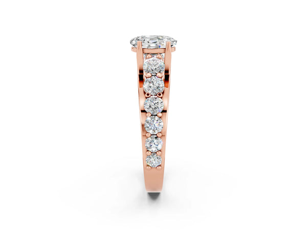 Rose gold Oval Cut Moissanite Engagement Ring with Pavé Band and Four-Prong Setting