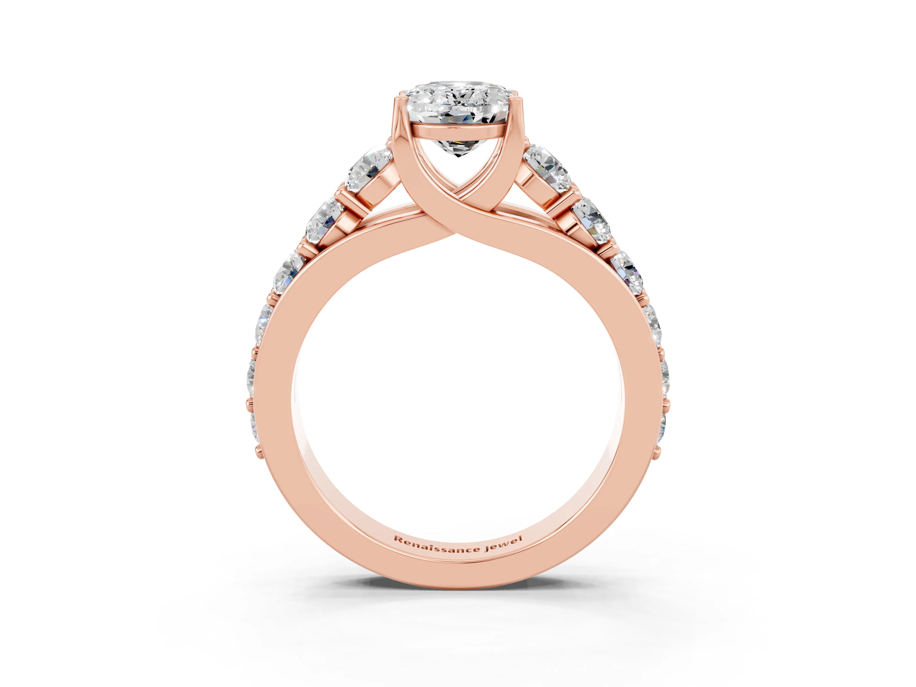Rose gold Oval Cut Moissanite Engagement Ring with Pavé Band and Four-Prong Setting_3