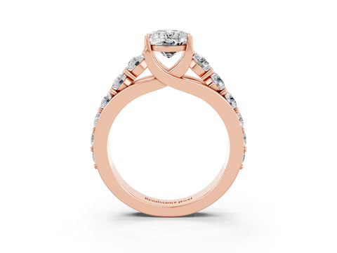 Rose gold Oval Cut Moissanite Engagement Ring with Pavé Band and Four-Prong Setting_3