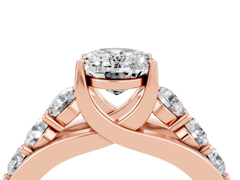 Rose gold Oval Cut Moissanite Engagement Ring with Pavé Band and Four-Prong Setting_4