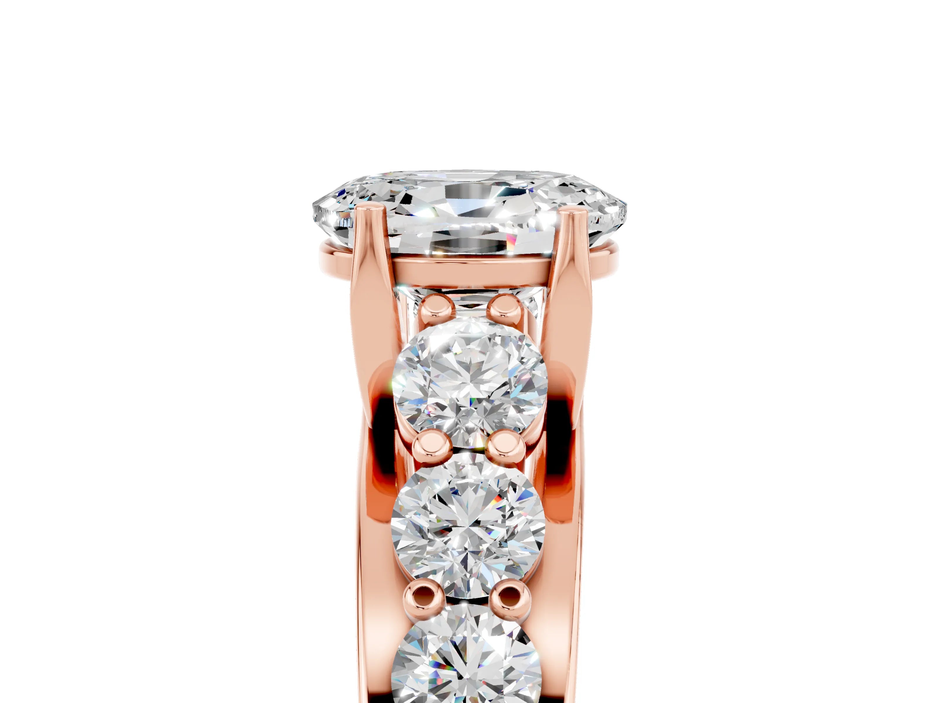 Rose gold Oval Cut Moissanite Engagement Ring with Pavé Band and Four-Prong Setting_5