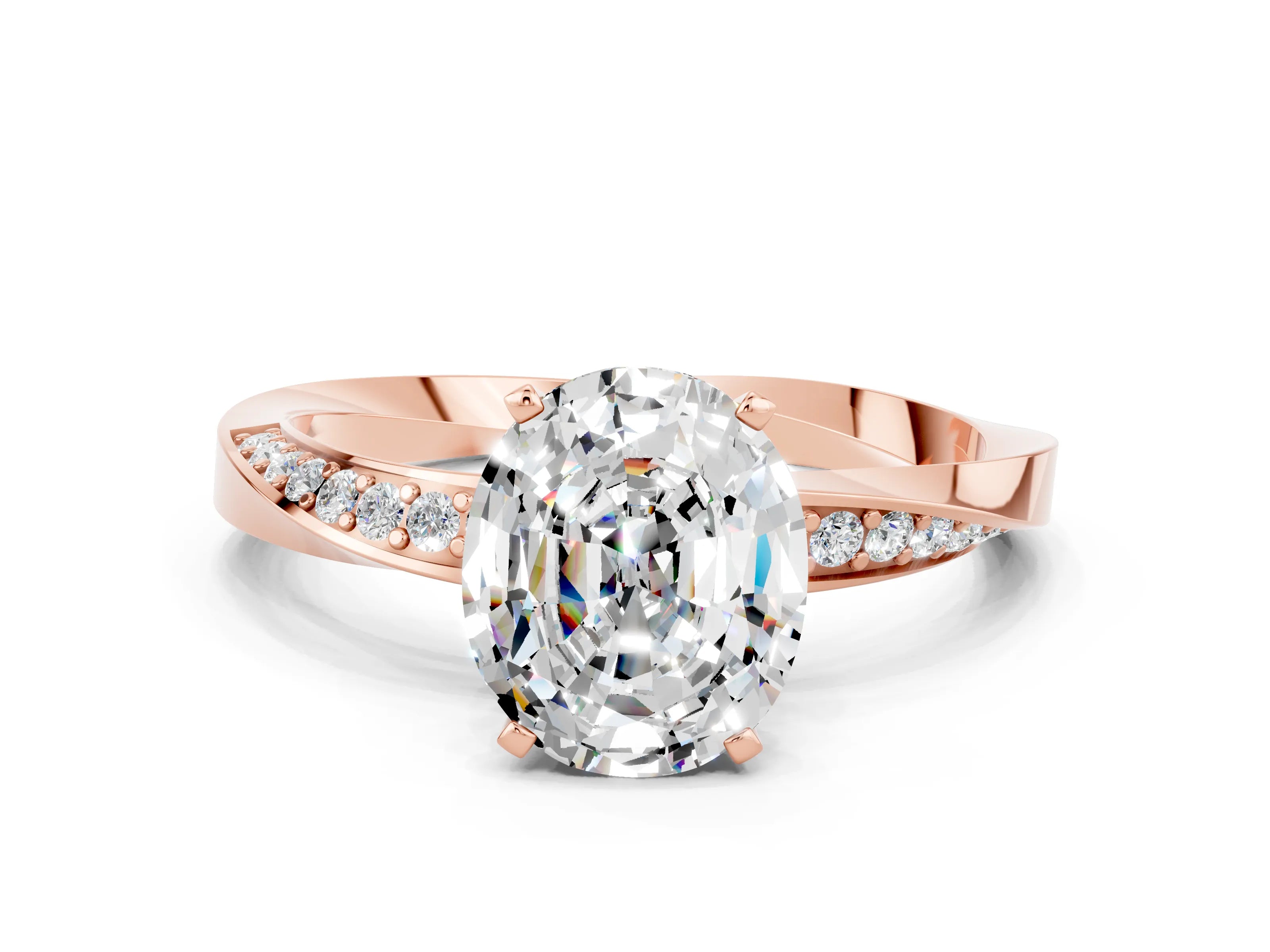 Rose gold Oval Cut Moissanite Engagement Ring with Side Stone Accents and Four-Prong Setting_27
