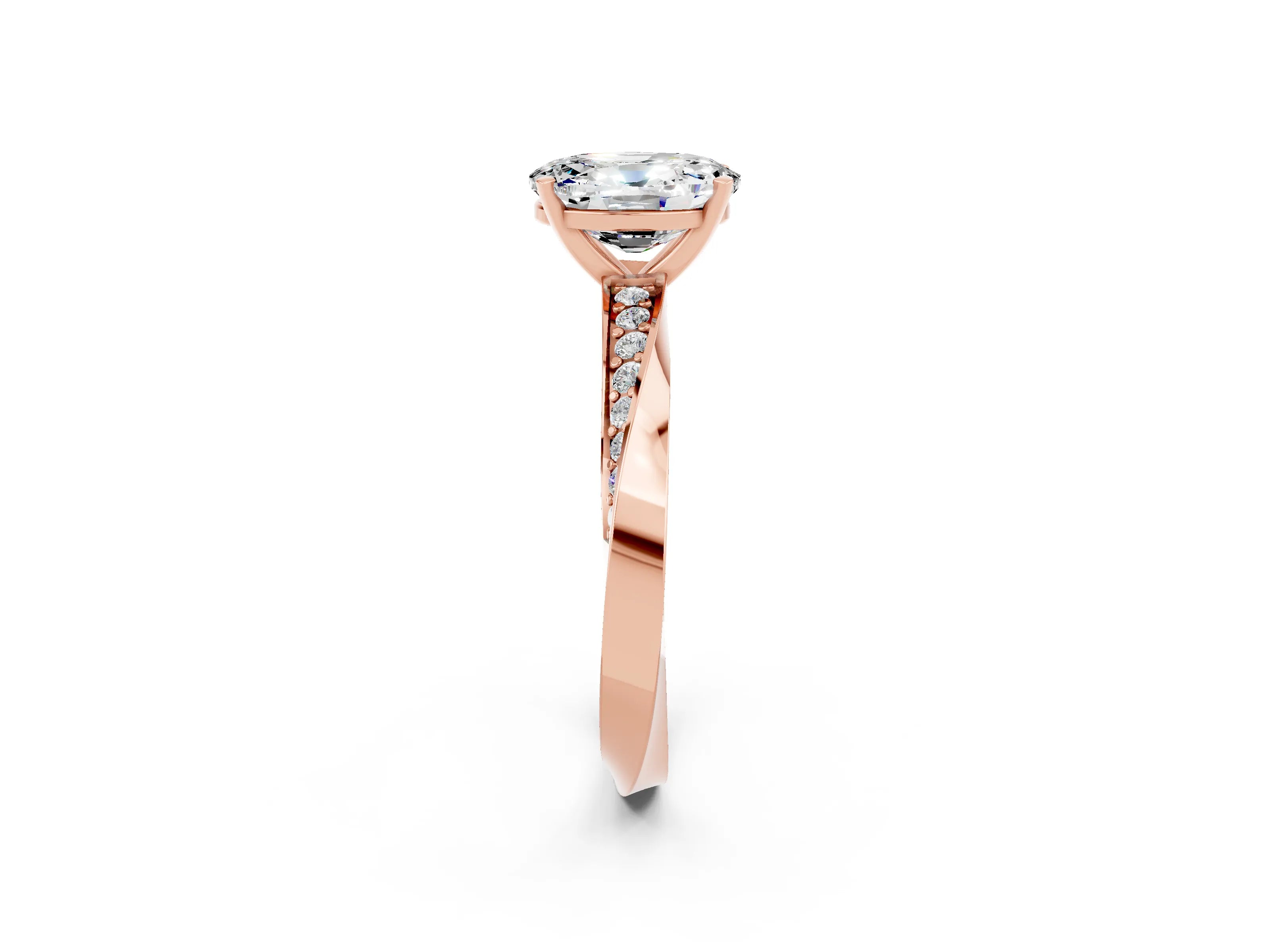 Rose gold Oval Cut Moissanite Engagement Ring with Side Stone Accents and Four-Prong Setting_29