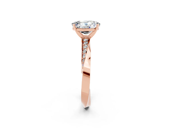 Rose gold Oval Cut Moissanite Engagement Ring with Side Stone Accents and Four-Prong Setting