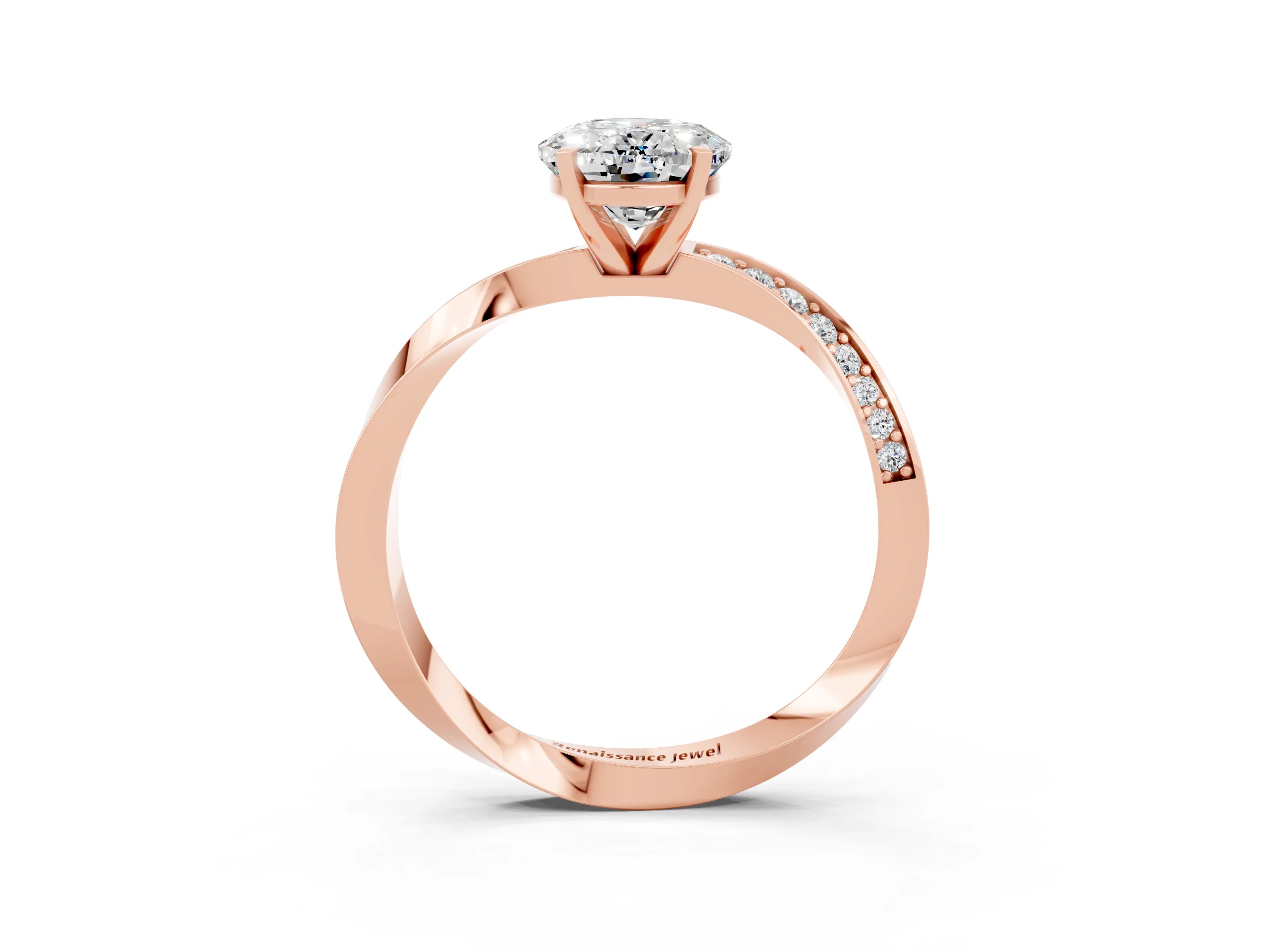 Rose gold Oval Cut Moissanite Engagement Ring with Side Stone Accents and Four-Prong Setting_30