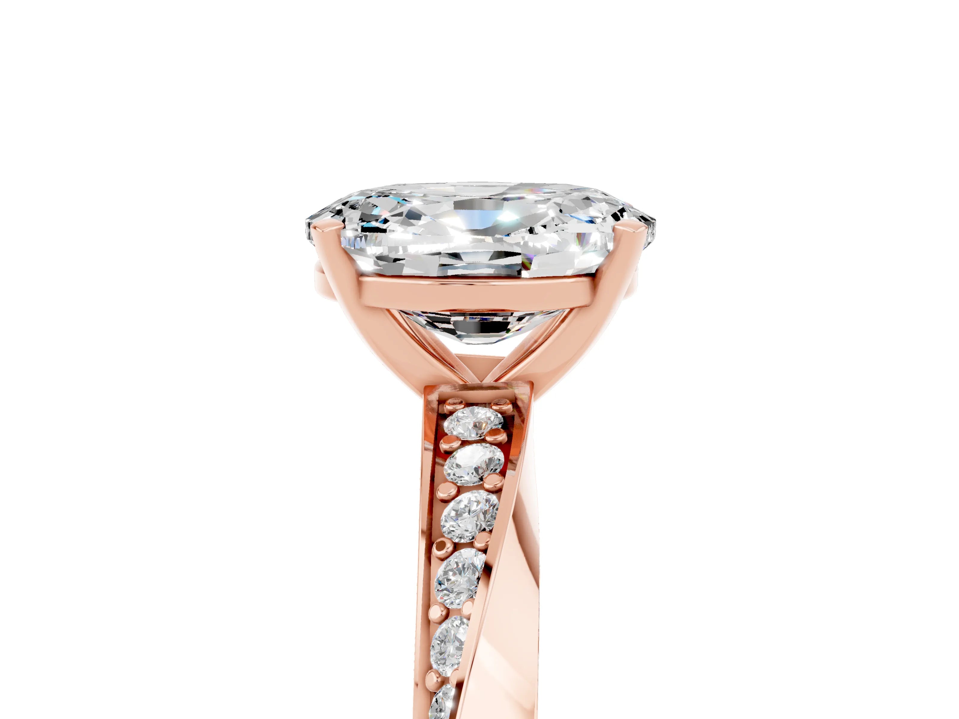Rose gold Oval Cut Moissanite Engagement Ring with Side Stone Accents and Four-Prong Setting_32