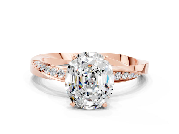 Rose gold Oval Cut Moissanite Engagement Ring with Side Stone Accents and Four-Prong Setting