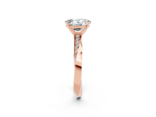 Rose gold Oval Cut Moissanite Engagement Ring with Side Stone Accents and Four-Prong Setting