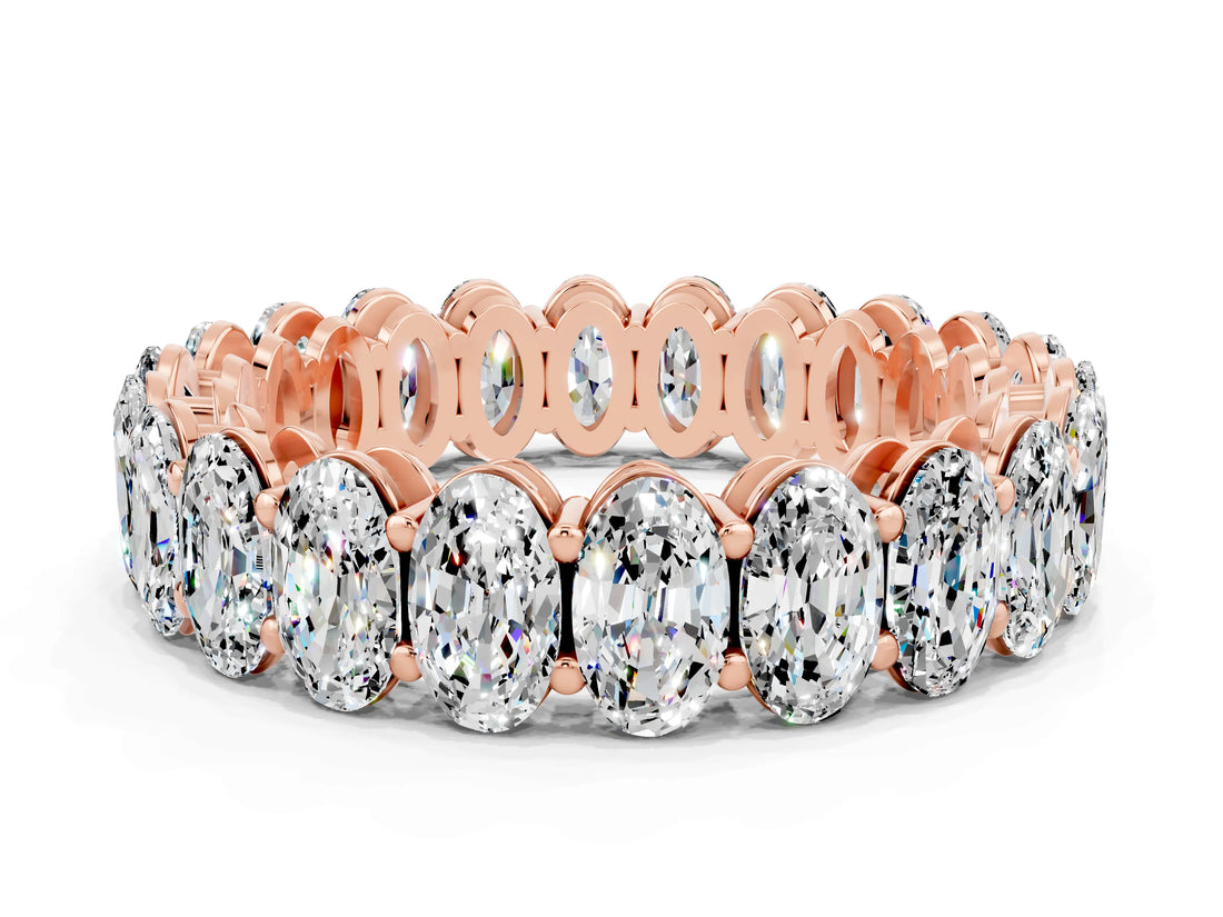 Rose gold Oval Cut Moissanite Eternity Band with Shared Prong Setting