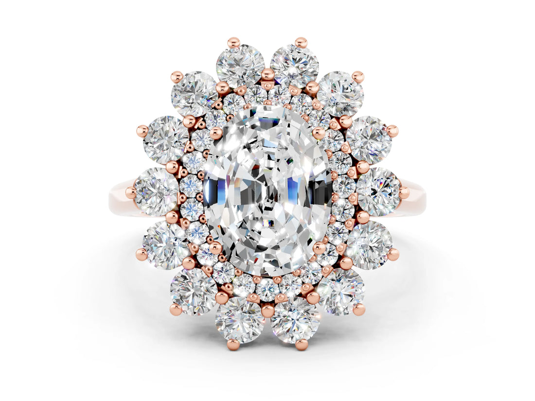 Rose gold Oval Cut Moissanite Floral Double Halo Engagement Ring with Prong Setting_60