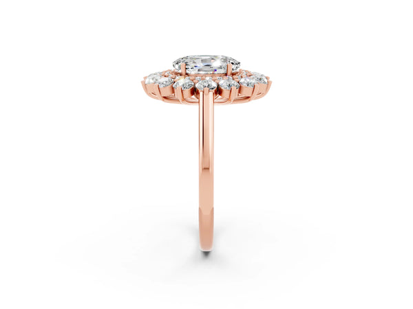 Rose gold Oval Cut Moissanite Floral Double Halo Engagement Ring with Prong Setting