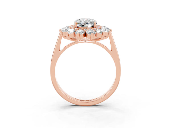 Rose gold Oval Cut Moissanite Floral Double Halo Engagement Ring with Prong Setting