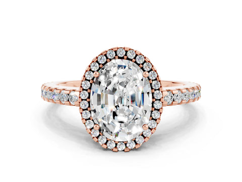 Rose gold Oval Cut Moissanite Halo Engagement Ring with Pavé Band and Prong Setting_12