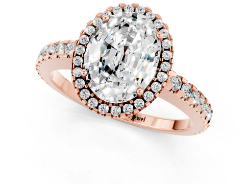 Rose gold Oval Cut Moissanite Halo Engagement Ring with Pavé Band and Prong Setting_13