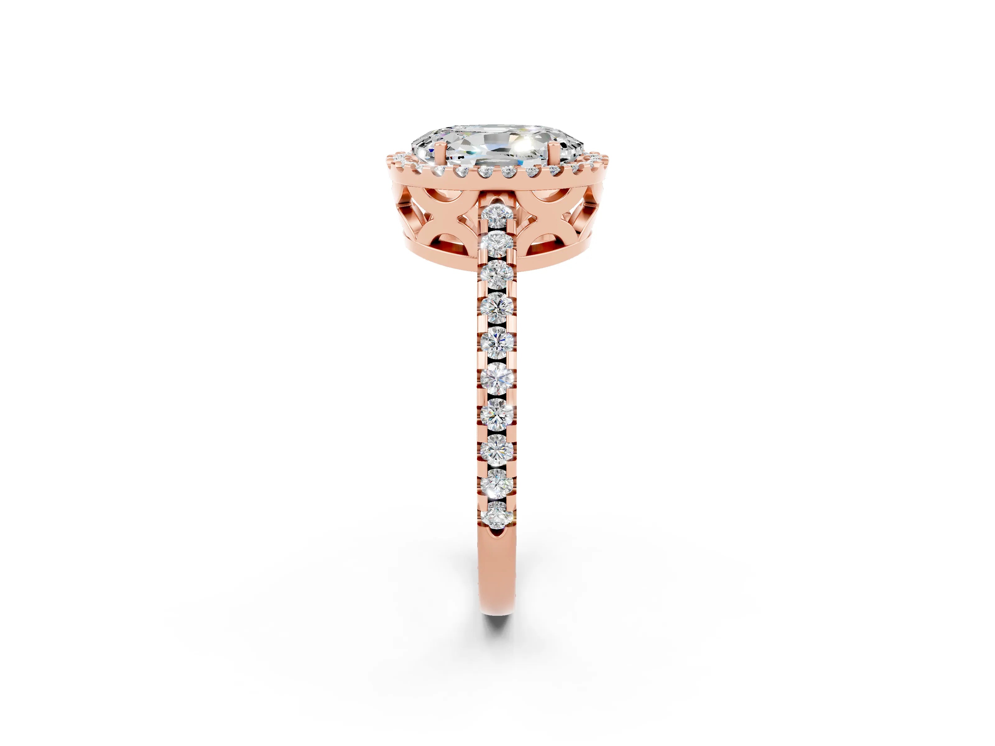 Rose gold Oval Cut Moissanite Halo Engagement Ring with Pavé Band and Prong Setting_14