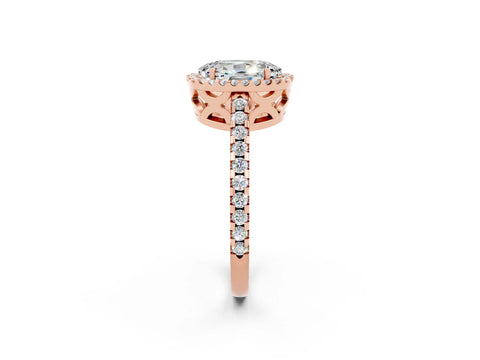 Rose gold Oval Cut Moissanite Halo Engagement Ring with Pavé Band and Prong Setting_14