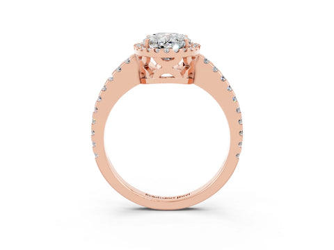 Rose gold Oval Cut Moissanite Halo Engagement Ring with Pavé Band and Prong Setting_15