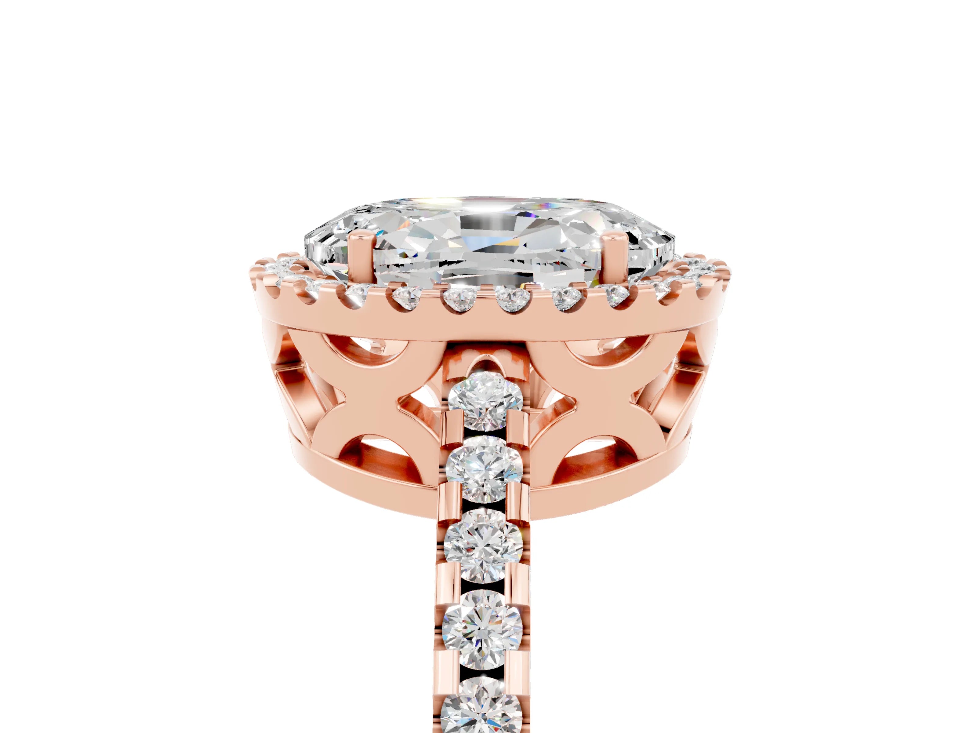 Rose gold Oval Cut Moissanite Halo Engagement Ring with Pavé Band and Prong Setting_17