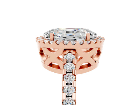 Rose gold Oval Cut Moissanite Halo Engagement Ring with Pavé Band and Prong Setting_17