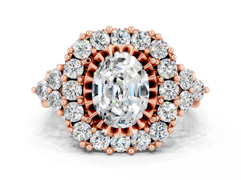 Rose gold Oval Cut Moissanite Halo Ring with Pavé Band and Four-Prong Setting_12