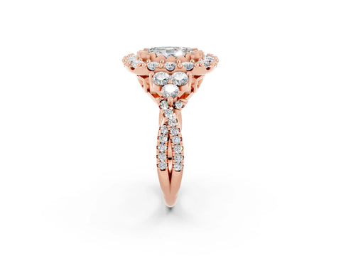 Rose gold Oval Cut Moissanite Halo Ring with Pavé Band and Four-Prong Setting_14