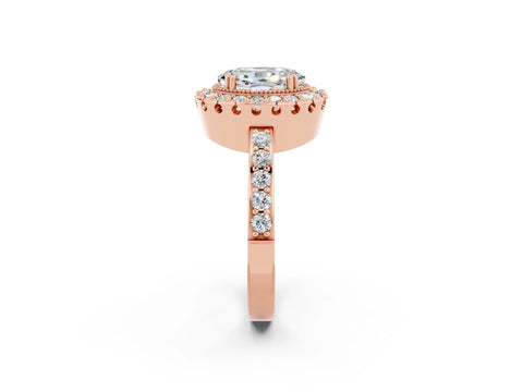 Rose gold Oval Cut Moissanite Halo Ring with Pavé Band and Prong Setting_2